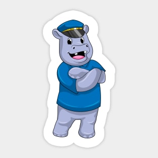 Hippo as Police officer with Police hat Sticker